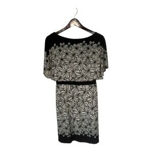 London Times Black Floral Print Batwing Dress Size 4